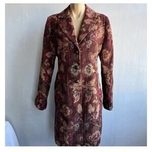 CAbi Womens 10 Floral Jacquard Long Blazer Coat Victorian Romantic Roses Elegant